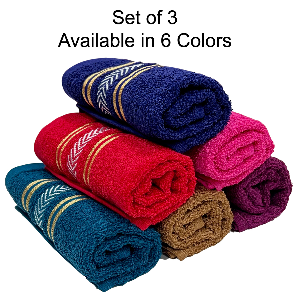 Set of 3, Cotton Hand Towels, 390 GSM, 33 X 51 CM - STAMIO